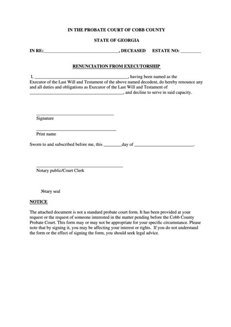 Essex County Court Renunciation Of Executor Form