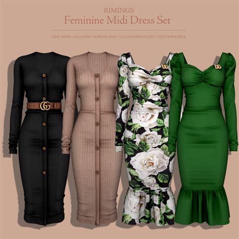 Rimings Feminine Midi Dress Set Rimings Sims 4 Dresses Free Sims