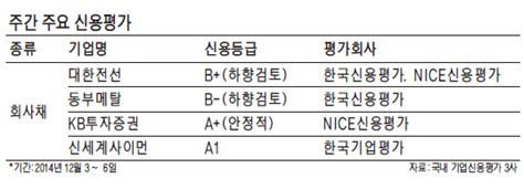 주간 신용평가 브리핑 대한전선 회계기준 위반 신용등급전망 하향