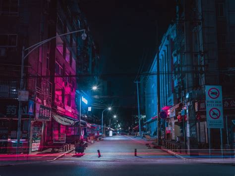 Street Night City Neon Buildings 4k Wallpaper | TOPpng