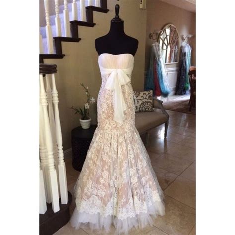 Mermaid Strapless Champagne Satin Ivory Lace Beaded Prom Dress With Sash