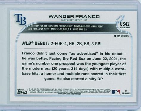 Topps Update Us Wander Franco Rookie Debut Rc Tampa Bay Rays