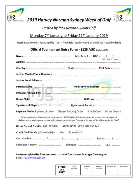 Fillable Online Img Bluegolf Harvey Norman Sydney Week Of Golf