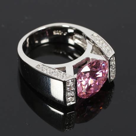 Ring Sterling Silver Med Rosa Och Vita Stenar Smycken