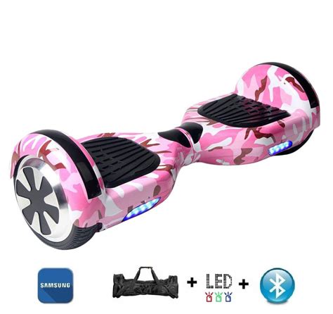 Skate Elétrico Hoverboard 6 5 ROSA CAMUFLADO Bluetooth e LED Lateral