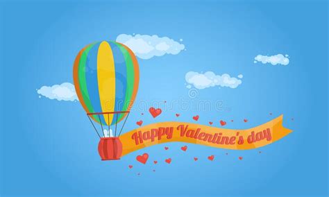 Valentines Day Hot Air Balloon Illustration Hot Air Balloon Flight In The Sky With Hearts
