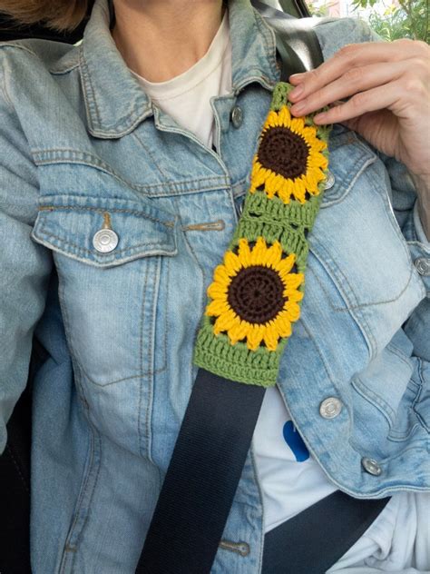 Sunflower Crochet Seat Belt Cover Cute Car Accessory Boho | Etsy