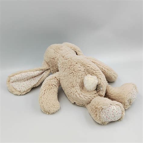 Doudou Peluche Lapin Beige Blanc Fleurs Bukowski