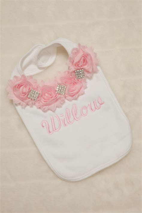 Embroidered White Bib Baby Girl Personalized Bib With Chiffon Etsy