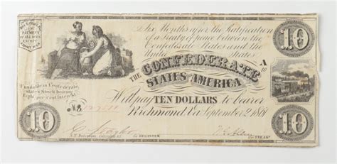 Ten Dollars Confederate States Of America Richmond Csa Bank