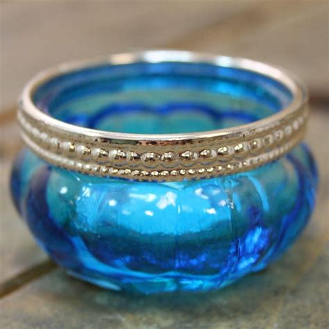 Bright Coloured Glass Ribbed Tealight Candle Holder Pot Blue Tea Light Candles Blue Candle