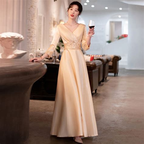 Eaglely Gold High End Plus Size Formal Evening Dress Women Elegant