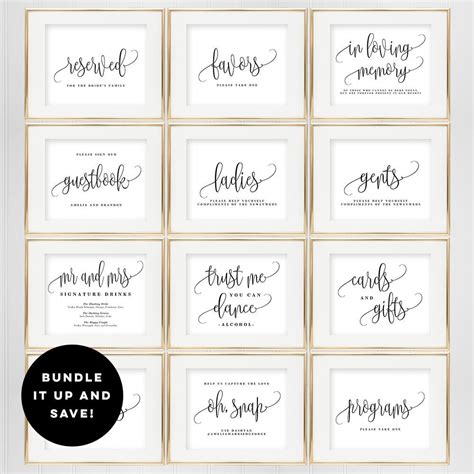 Bundle Deal Wedding Sign Templates Set Printable Wedding Signs Includes