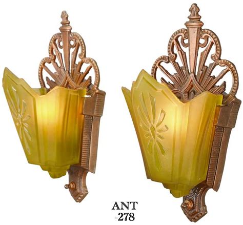 Vintage Hardware And Lighting Antique Restored Red Bronzed Finished Art Deco Slip Shade Pair Of