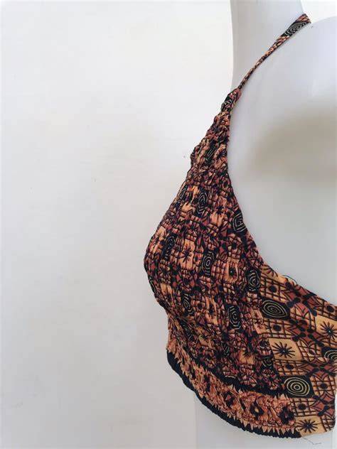 Atasan Bikini Kerut Kain Bali Motif Batik Fesyen Wanita Pakaian
