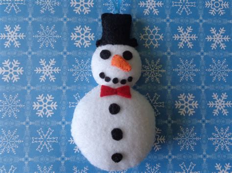 Handmade Snowman With Red Bow Tie Christmas Ornament By