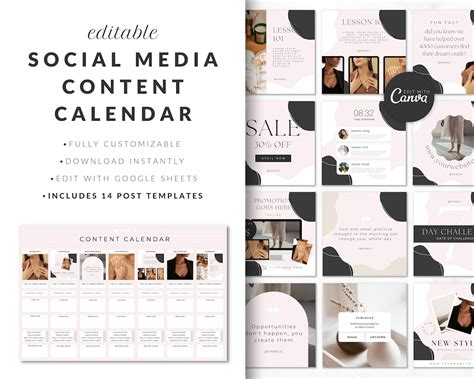 Social Media Content Calendar Template With Instagram Posts, Social Media Planner Spreadsheet ...