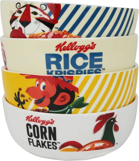 Kelloggs Large Cereal Bowl Set - Set of 4 Big Novelty Cereal Bowls ...