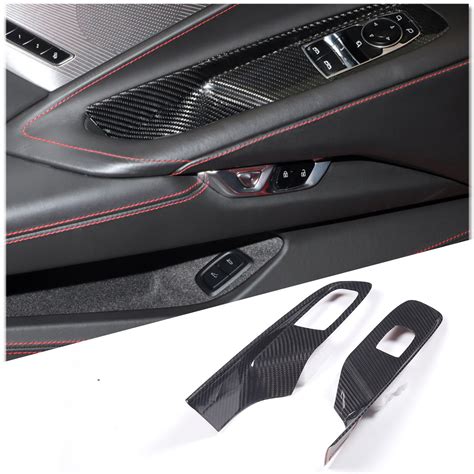 Real Carbon Fiber Window Lift Switch Panel Cover Trim For Corvette C8