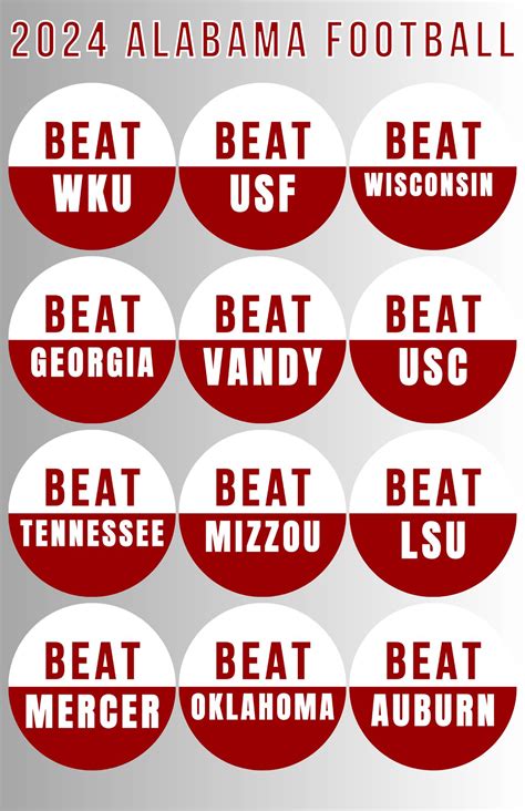 ALABAMA BEAT OPPONENT Buttons Bama Game Day Buttons Beat Opponent