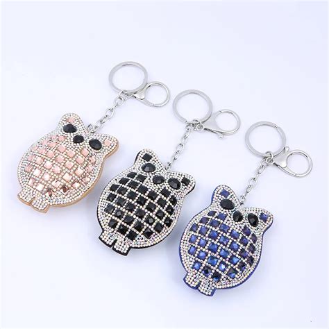 Fashion Crystal Rhinestone Owl Key Chain Keychain Owl Leather Tassel