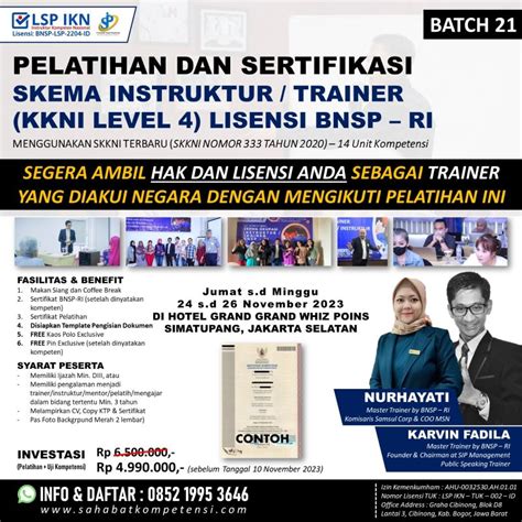 Pelatihan Dan Sertifikasi BNSP RI Skema Instruktur Trainer KNKI