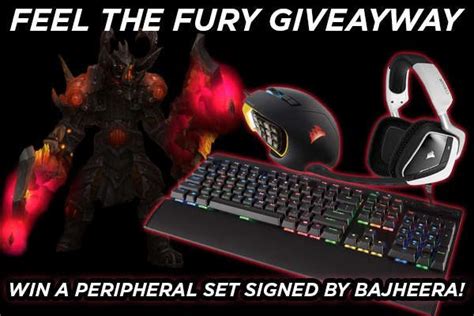 A Computer Keyboard Mouse And Headphones With The Words Feel The Fury