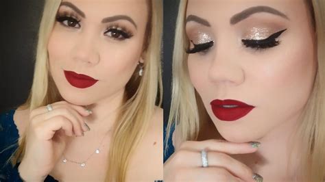 Easy Christmas Makeup Tutorial Pale Skin Brown Eyes Glitter