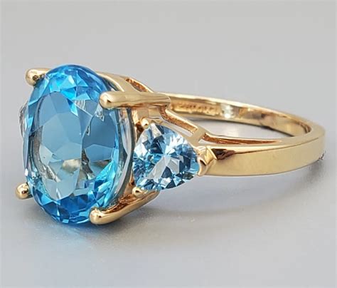 Blue Topaz Aquamarine Three Stone K Gold Vintage Engagement Ring