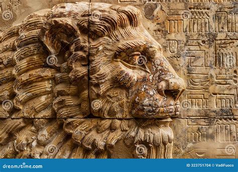 Ancient Cuneiform Sumerian Text And Relief Of A Lion A Mythical