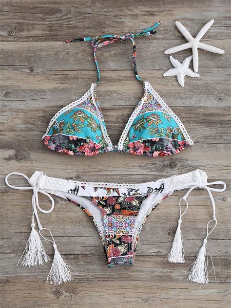 Off Halter Floral Tassel Micro Bikini In Floral Dresslily