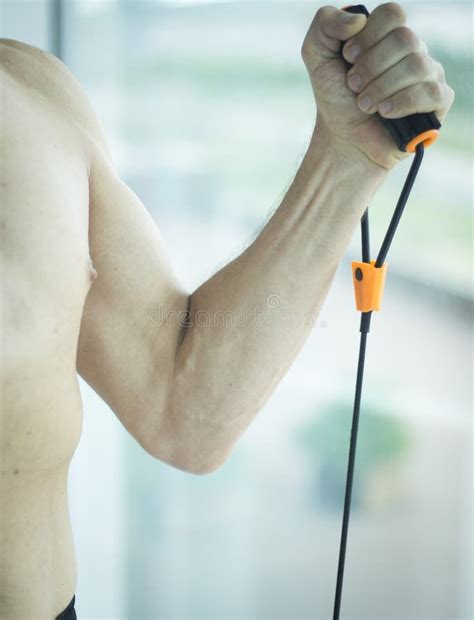 Man Exercising Nude Torso Stock Image Image Of Equipment