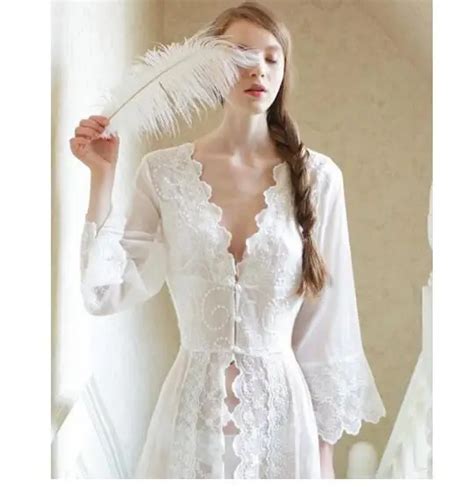 Sleepwear Sexy Long Nightwear White Lace Vintage Princess Dress