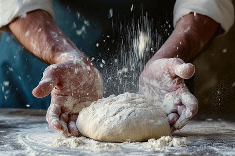 Premium Photo Man Kneading Dough On Wooden Table In Kitchen With AI