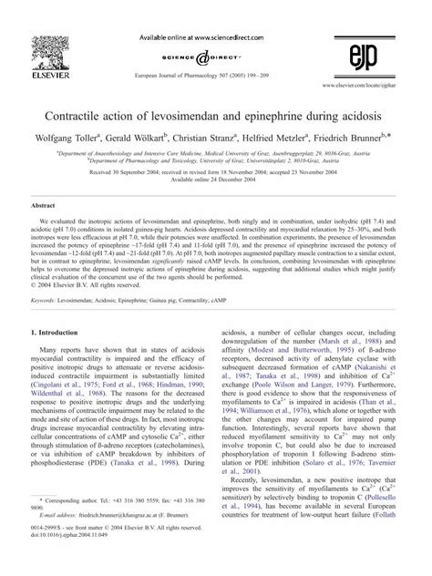 Pdf Contractile Action Of Levosimendan And Epinephrine During