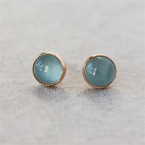 Aquamarine Studs Gold Stud Earrings Solid 14k Yellow Gold Etsy