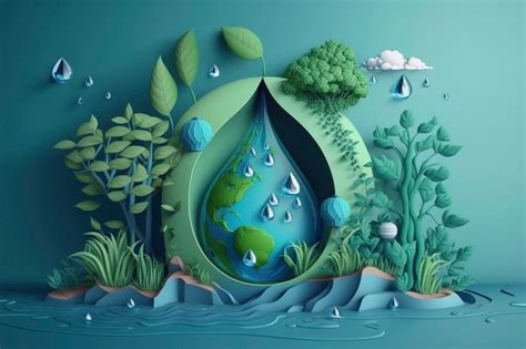 Premium Ai Image Paper Art Saving Water And World Environment Day