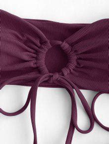 Zaful Keyhole Bandeau Tie Side Ribbed Bikini Swimwear In Red Wine