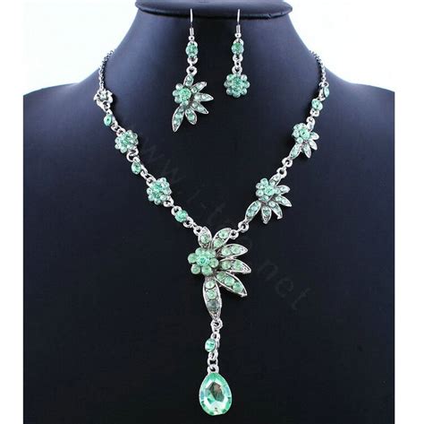 19 43 Wedding Bridal Jewelry Alloy Water Drops Flower Green Rhinestone