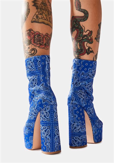 Bandana Print Platform Boots Blue Dolls Kill