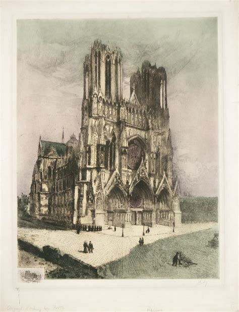 Notre Dame De Rheims Cathedral Original Signed Etching By Pontoy