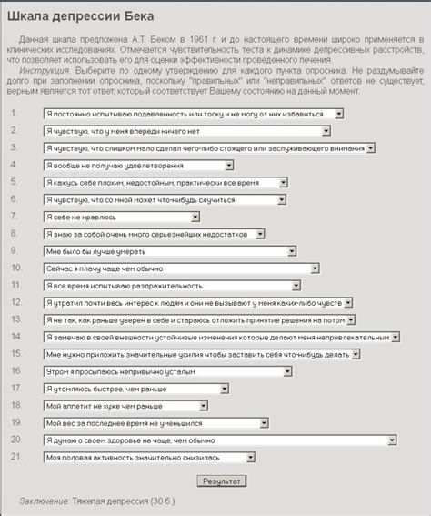 Шкала Депрессии Бека Описание - asiaopt