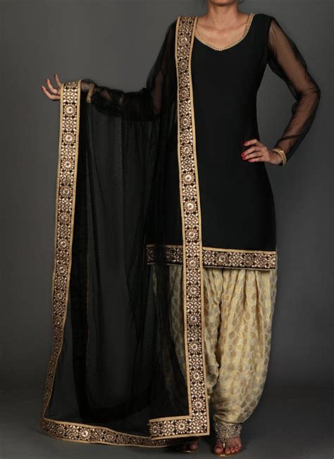 Black And Golden Brocade Punjabi Suit Features A Taffeta Silk Kameez