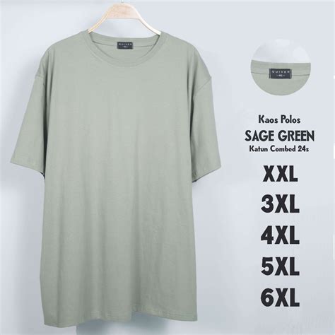 Jual Kaos Polos Jumbo Pria Sage Green 24s Big Size XXL 3XL 4XL 5XL 6XL