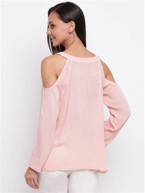 Mayra Women S Pink Cold Shoulder Lurextop