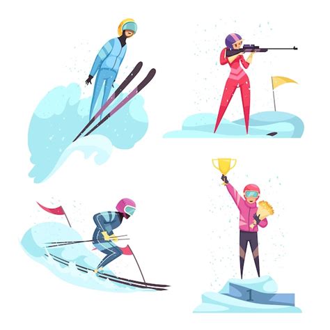 Free Vector Winter Sports Icons Set With Skiing And Biathlon Symbols