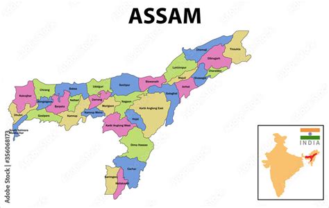 Assam map. Political and administrative map of Assam with districts ...