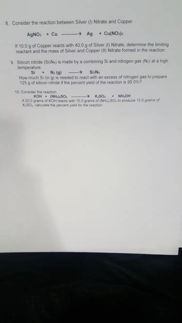 Solved Limiting Reactantpercent Yield Practice Problems