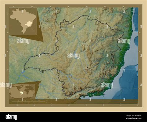 Minas Gerais State Of Brazil Colored Elevation Map With Lakes And