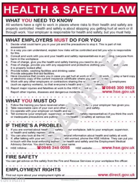 HEALTH AND SAFETY Law Poster Official HSE Workplace Information Posters